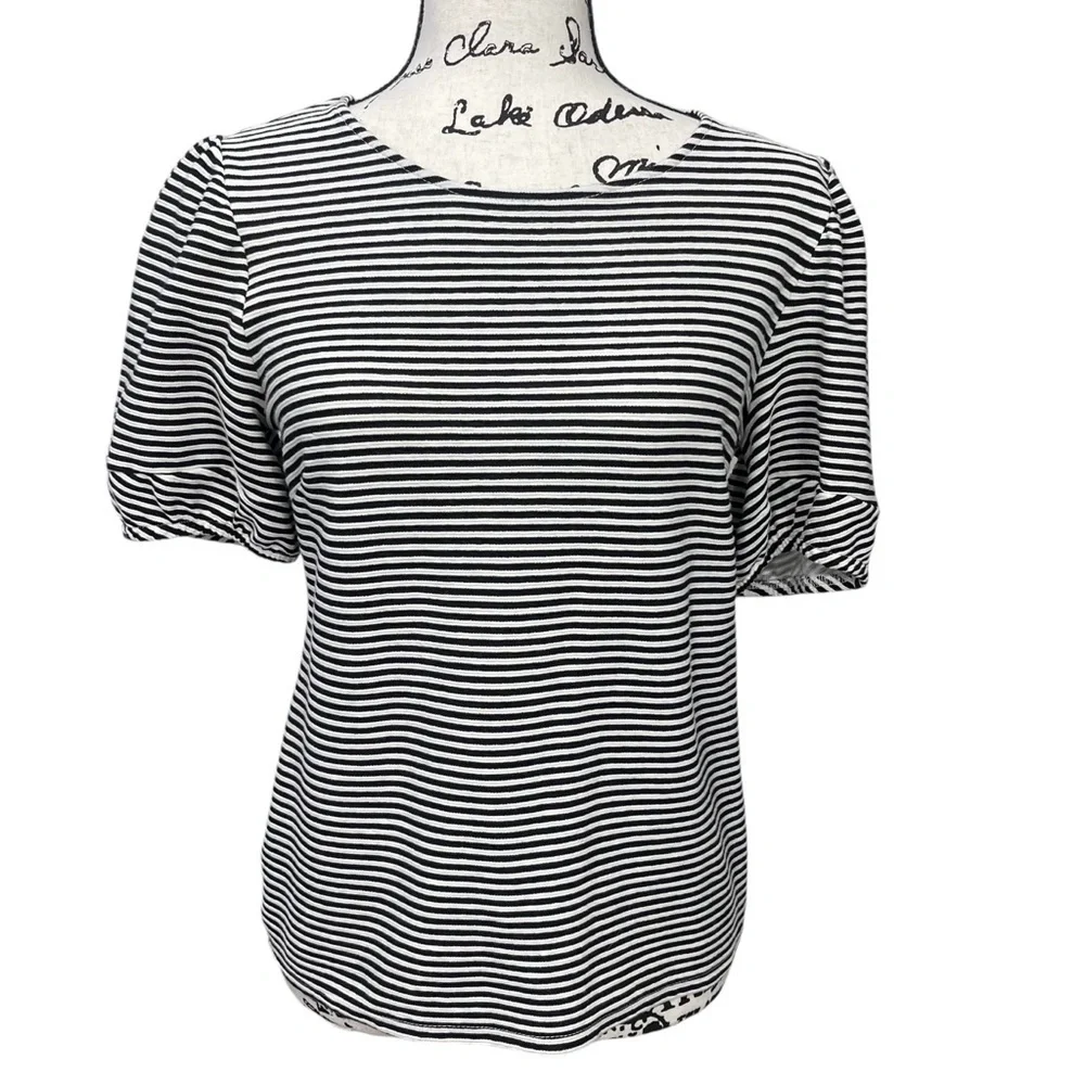 Anthropologie Dolan Striped Black and White Cotton Blend Back Keyhole Top Size S